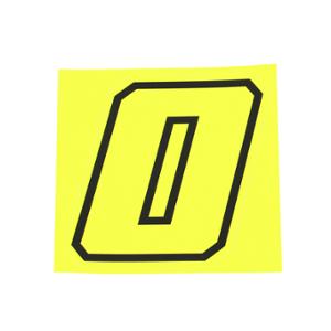 Autocollant numéro de course adaptable 0 jaune fluo contour noir hauteur 10 cm
