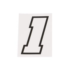 Autocollant numéro de course 1 adaptable Blanc contour noir Hauteur 10 cm