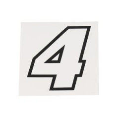 Autocollant numéro de course adaptable 4 Blanc contour noir Hauteur 10 cm