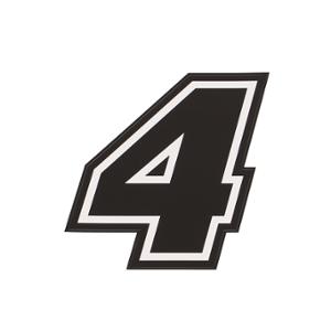 Autocollant numéro de course adaptable 4 noir contour blanc hauteur 10 cm