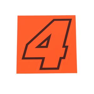 Autocollant numéro de course adaptable 4 Rouge Fluo contour noir hauteur 10 cm