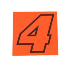 Autocollant numéro de course adaptable 4 Rouge Fluo contour noir hauteur 10 cm