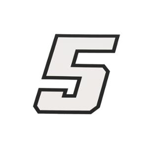 Autocollant numéro de course adaptable 5 blanc contour noir Hauteur 10 cm