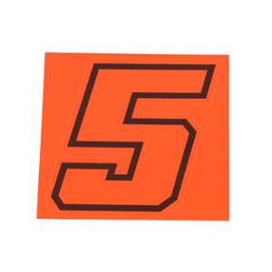 Autocollant numéro de course adaptable 5 Rouge Fluo Contour Noir Hauteur 10 cm