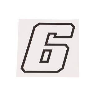 Autocollant adaptable Numéro de course 6 Blanc Contour Noir Hauteur 10 cm