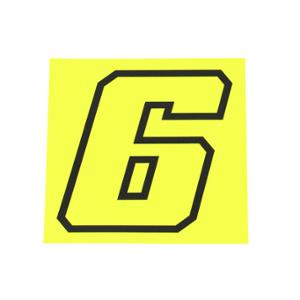 Autocollant numéro de course adaptable 6 Jaune Fluo contour noir Hauteur 10 cm