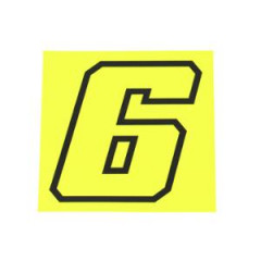 Autocollant numéro de course adaptable 6 Jaune Fluo contour noir Hauteur 10 cm