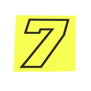 Autocollant numéro de course adaptable 7 Jaune fluo contour noir Hauteur 10 cm