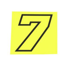 Autocollant numéro de course adaptable 7 Jaune fluo contour noir Hauteur 10 cm