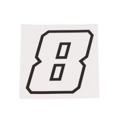 Autocollant numéro de course adaptable 8 blanc contour noir hauteur 10 cm