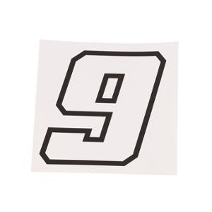 Autocollant numéro de course adaptable 9 Blanc Contour Noir 10 cm