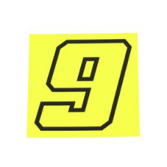 Autocollant numéro de course adaptable jaune fluo contour noir hauteur 10 cm