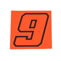 Autocollant numéro de course adaptable 9 rouge fluo contour noir hauteur 10 cm