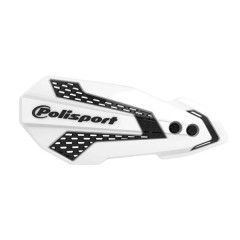 Protège main moto MX Flow POLISPORT version ouverte blanc/noir fixation universelle guidon + fixation spécifique KAWASAKI 250 KX F 2008>2018, 450 KX F 2008>2018