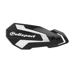 Protège main moto POLISPORT version ouverte noir/blanc Fixation universelle guidon + fixation spécifique véhicule KAWASAKI 250 KX F 2008>2018, 450 KX F 2008>2018