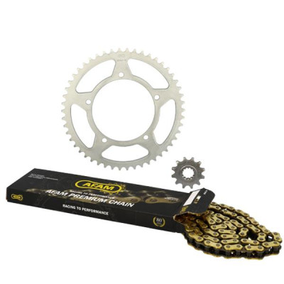 Kit chaîne Afam 420 12x50 adaptable pour MBK 50 X-Limit SM 2002, Yamaha 50 DT R 2002, démultiplication d'origine
