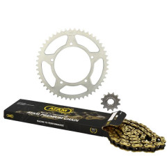 Kit chaîne Afam 420 12x50 adaptable pour MBK 50 X-Limit SM 2002, Yamaha 50 DT R 2002, démultiplication d'origine