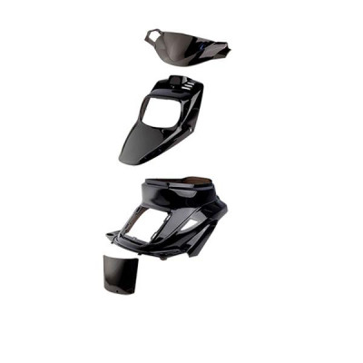 Kit carrosserie carénage adaptable noir brillant pour MBK 50 Booster 1999-2003 / Yamaha 50 BWS 1999-2003 (4 pièces)