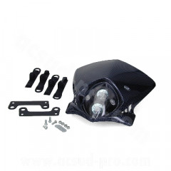 Tête de fourche adaptable halogène 2x20w pour moto 50 à boîte (finition carbone)