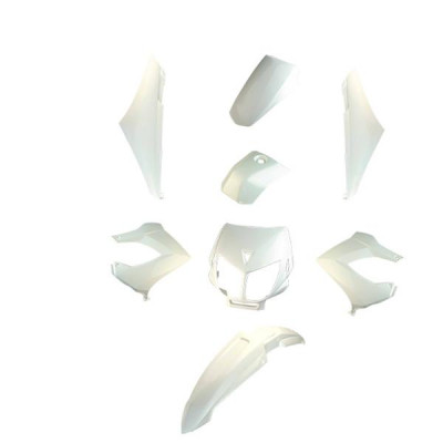 Kit carrosserie carénage adaptable blanc brillant 8 pièces pour DERBI 50 Senda 2000-2010