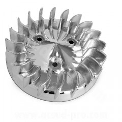 Turbine de refroidissement adaptable chrome 120 mm pour moteur Minarelli A/C - MBK 50 Booster, Stunt, Slider, Yamaha BWS, Neos