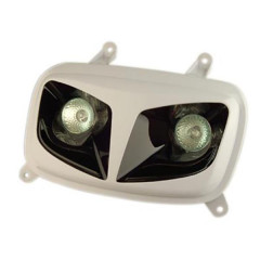 Double optique adaptable blanc / noir avec 2 halogènes 20W pour scooter MBK 50 Booster/Yamaha 50 BWS après 2004