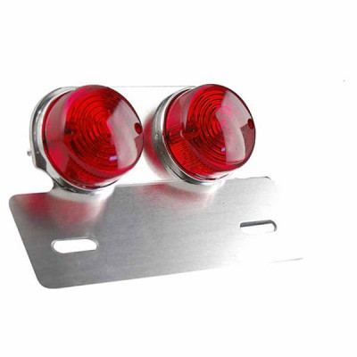 Support de plaque adaptable avec feu arrière rond rouge sur platine double, argent