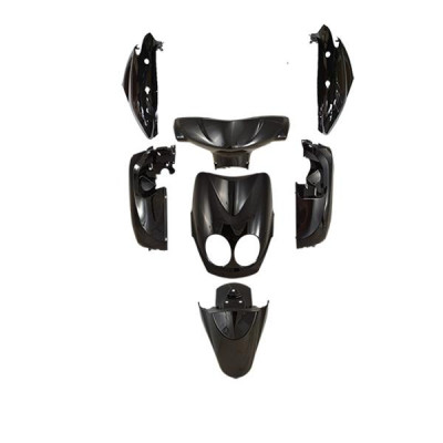 Kit carrosserie carénage adaptable noir brillant 7 pièces pour scooter MBK 50 Ovetto / Yamaha 50 Neos 2008-2010