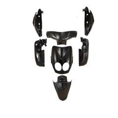 Kit carrosserie carénage adaptable noir brillant 7 pièces pour scooter MBK 50 Ovetto / Yamaha 50 Neos 2008-2010