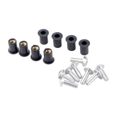 Vis de carrosserie adaptable alu M5x16 argent + rondelles plastiques + bouchons caoutchouc (kit 8 pièces)