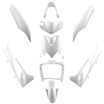 Kit 9 pièces carénage blanc brillant adaptable pour scooter MBK 50 Mach G / Yamaha 50 Jog RR