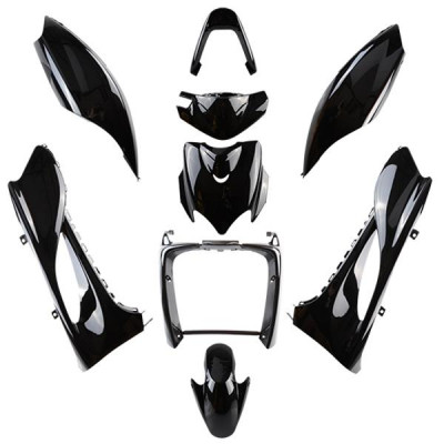 Kit 9 pièces carénage noir brillant adaptable pour scooter MBK 50 Mach G / Yamaha 50 Jog RR