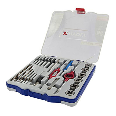 Taraud + filières + tourne à gauche + porte filière TIVOLY diamètre 25,4 mm + forets HSS (coffret)