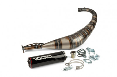 Pot d'échappement VOCA RACING Passage bas - silencieux alu noir pour moteurs Derbi Euro 2 et Euro 3