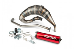 Pot d'échappement VOCA RACING silencieux alu rouge passage haut pour 50 à boite Derbi Senda, Senda DRD, Aprilia RX, SX
