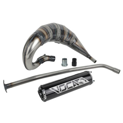 Pot d'échappement Voca Racing silencieux alu noir passage haut pour 50 à boite Derbi Senda, Senda DRD - Aprilia RX, SX