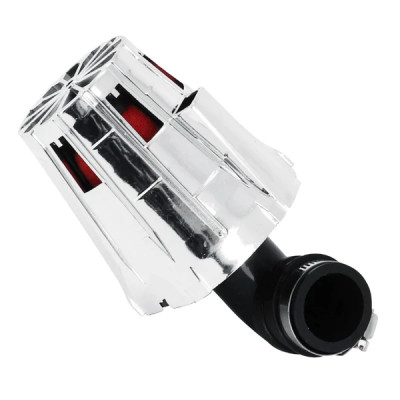 Filtre à air adaptable E5 Box chrome mousse rouge fixation coudé 90° diamètre 35-28