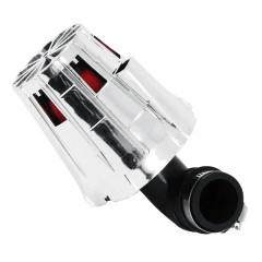 Filtre à air adaptable E5 Box chrome mousse rouge fixation coudé 90° diamètre 35-28