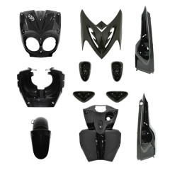 Kit carrosserie adaptable noir avec pads pour scooter MBK 50 Stunt / Yamaha 50 Slider après 2005 (11 pièces)