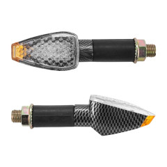 Clignotant universel adaptable mini pyramide 8 LEDs transparent/carbone avec témoin homologué CE