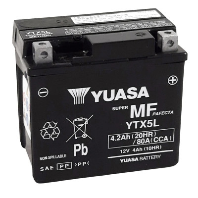 Batterie 12V Yuasa 4Ah YTX5L Activée en usine prête à l'emploi