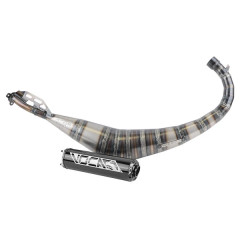 Pot d'échappement VOCA RACING Passage bas - Silencieux alu noir pour Minarelli 50 AM6, Beta 50 RR-Rieju RS3, RS2, RS1, MRT, SMX, RMX, RR-Peugeot 50 XPS, XP6-MBK 50 X-Power, X-Limit-Yamaha 50 TZR, DTR
