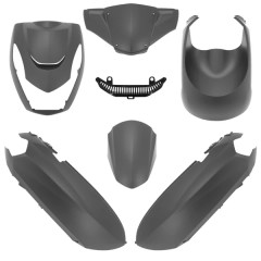 Carrosserie-carénage adaptable gris mat kit 6 pièces pour scooter Peugeot 50 Kisbee 2T et 4T tous modèles 2010-2024