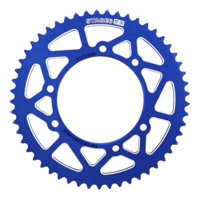 Couronne STAGE6 53 dents 420 alu CNC bleu diamètre 105/124/8.5 pour APRILIA 50 RX 2006+2017, DERBI 50 SENDA X RACE 2004+2011, RIEJU 50 MRT 2009