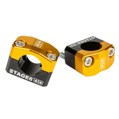 Pontet de guidon STAGE6 Alu CNC adaptateur diam 28,6 mm noir-jaune (paire)