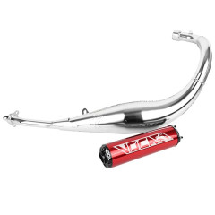 Pot d'échappement VOCA RACING Chromed passage bas silencieux alu rouge pour Minarelli AM6 50cc, Beta RR, Rieju MRT, SMX, RMX, Peugeot XPS, MBK X-Limit, Yamaha DTR