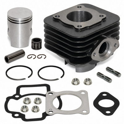 Pack cylindre piston avec vis et cage : Scooter Piaggio Typhoon, Fly, Liberty, NRG, Sfera, Vespa, Zip, Gilera Ice, Storm, TPH, Stalker, Italjet, Derbi, Aprilia