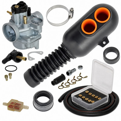 kit carbu 17,5 phva boite a air, 10 gicleurs stater câble, durite noir : Moto 50 à boite, scooter, cyclomoteur universel