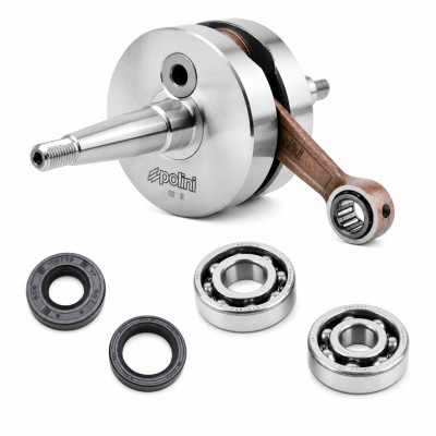 Vilebrequin POLINI For Race + roulements joint spi 50cc Minarelli AM6 pour Aprilia RS RX, Yamaha TZR, MBK X-Limit, Peugeot XP6 XR6, Beta RR