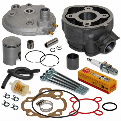 Pack reparation haut moteur cylindre, piston, culasse, goujon et accessoires : 50 à boite minarelli am6, Yamaha, MBK, Fantic, Sherco, Rieju, Peugeot 2T 50cc